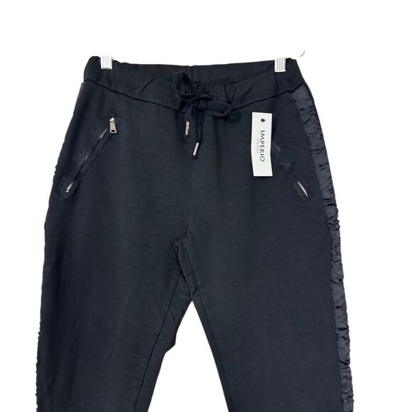 Imperio zipper ribbon athleisure pants black M new made in Italy - Picture 7 of 10